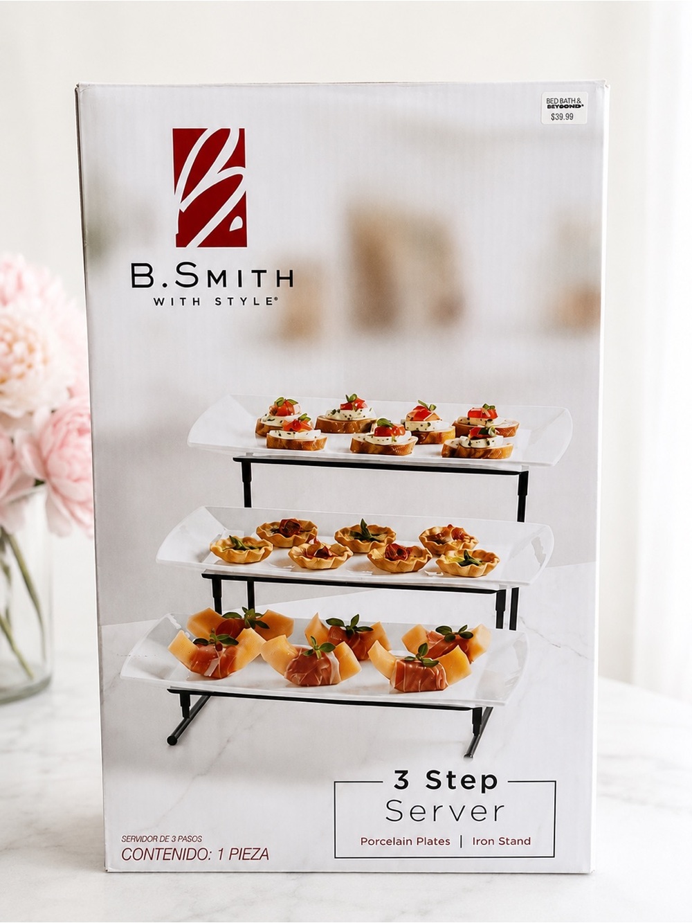 B. Smith 3 Step Server Porcelain Plates Iron Stand NIB